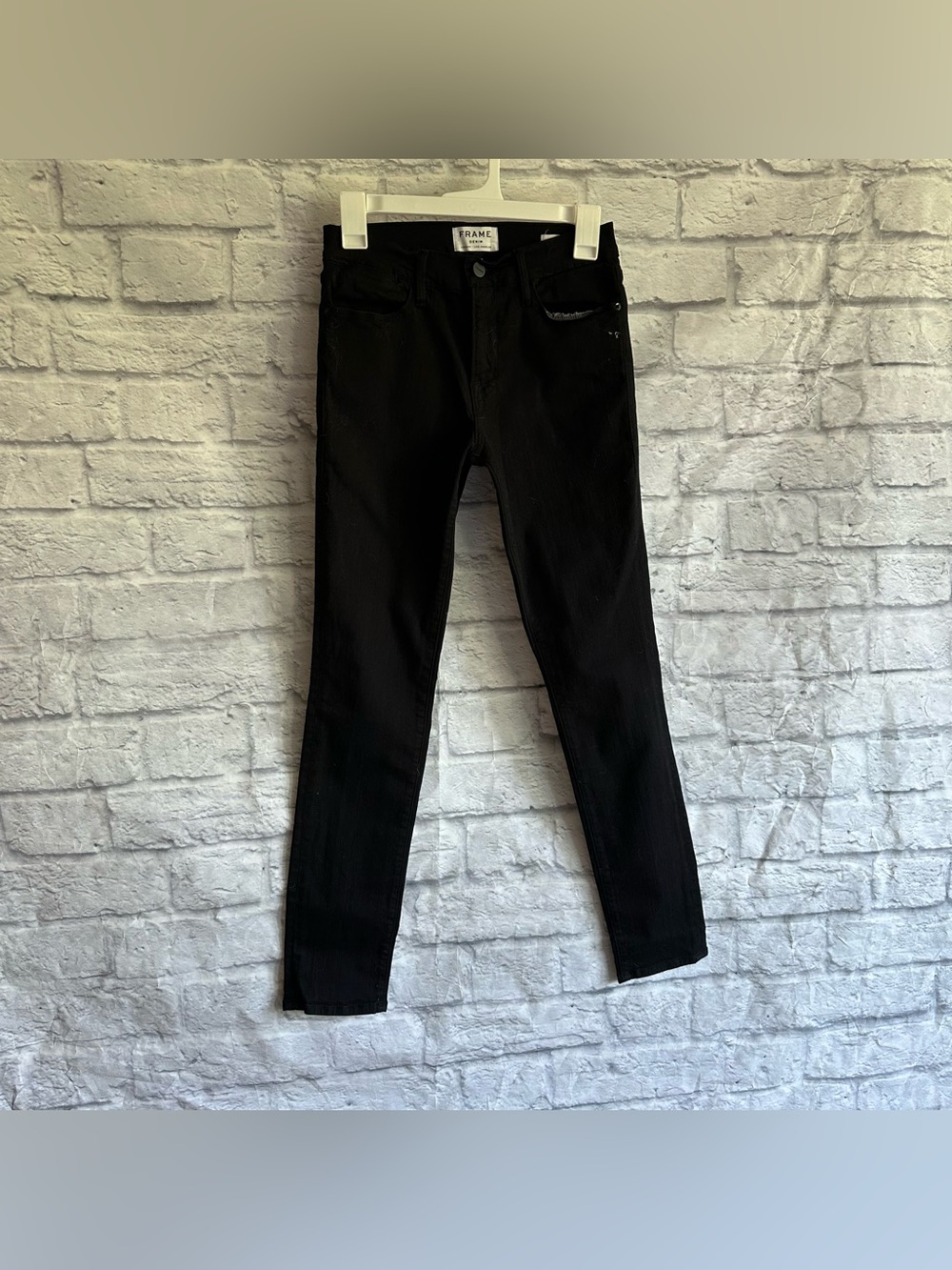 PREOWNED FRAME LE HIGH SKINNY BLACK DENIM JEANS WOMENS SIZE 26 WOMENS